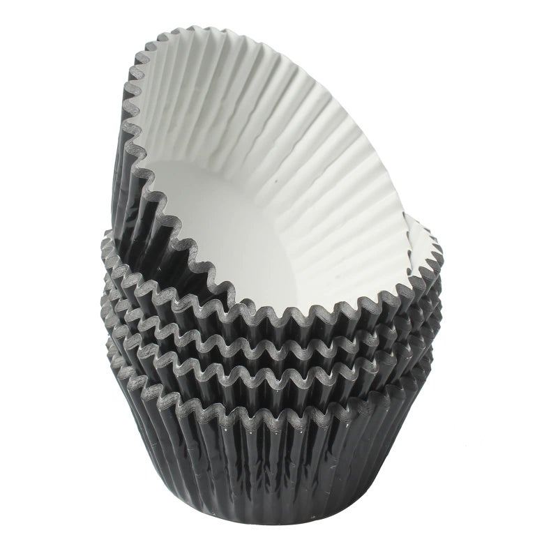 MEETINGU Black-Foil Cupcake Case Liners 100 Pcs Metallic Paper Baking Cups for Birthday Parties, Weddings or Baby showers â€¦ - Image 1